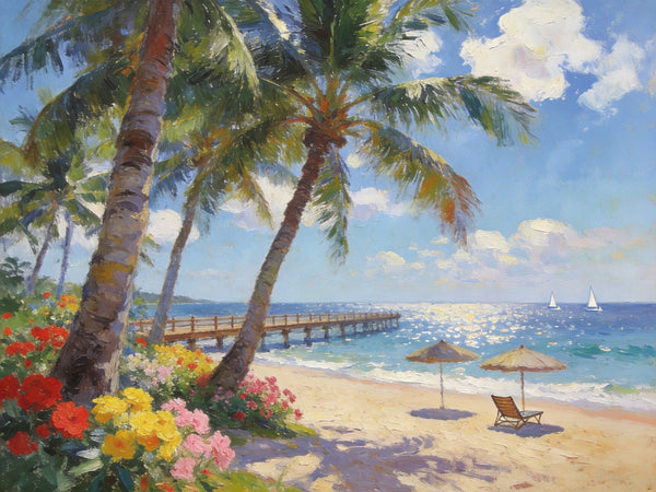 Canvas Wall Art Paintings, Ocean's Sandy Shore, Seashore Sunrise Paintings, Hand Painted Canvas Art, Landscape Canvas Paintings, Original Oil Paintings, Buy Oil Paintings Online-ArtWorkCrafts.com