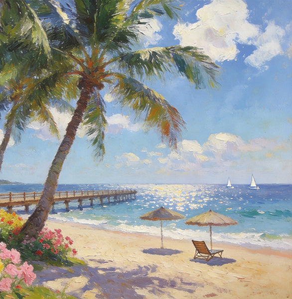Canvas Wall Art Paintings, Ocean's Sandy Shore, Seashore Sunrise Paintings, Hand Painted Canvas Art, Landscape Canvas Paintings, Original Oil Paintings, Buy Oil Paintings Online-ArtWorkCrafts.com