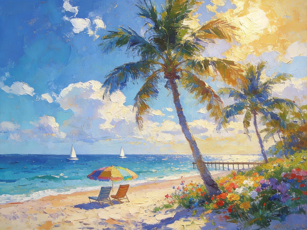 Sun, Sand, and Seaside Peace, Seashore Sunrise Paintings, Hand Painted Canvas Art, Canvas Wall Art Paintings, Landscape Canvas Paintings, Original Oil Paintings, Small Oil Paintings-ArtWorkCrafts.com