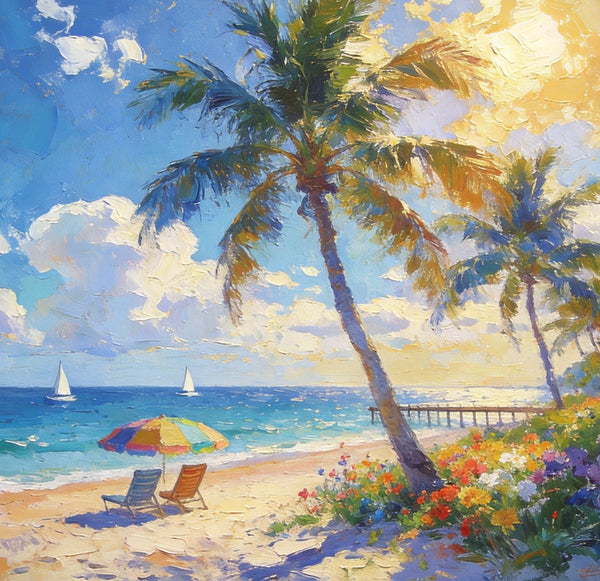 Sun, Sand, and Seaside Peace, Seashore Sunrise Paintings, Hand Painted Canvas Art, Canvas Wall Art Paintings, Landscape Canvas Paintings, Original Oil Paintings, Small Oil Paintings-ArtWorkCrafts.com