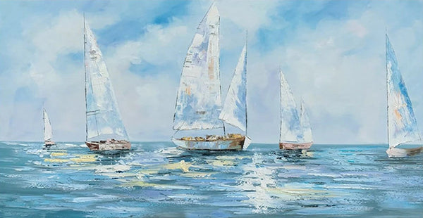 Contemporary Canvas Artwork, Abstract Wall Art Paintings, Modern Art Paintings for Dining Room, Sail Boat Acrylic Paintings on Canvas, Hand Painted Wall Art Paintings-ArtWorkCrafts.com