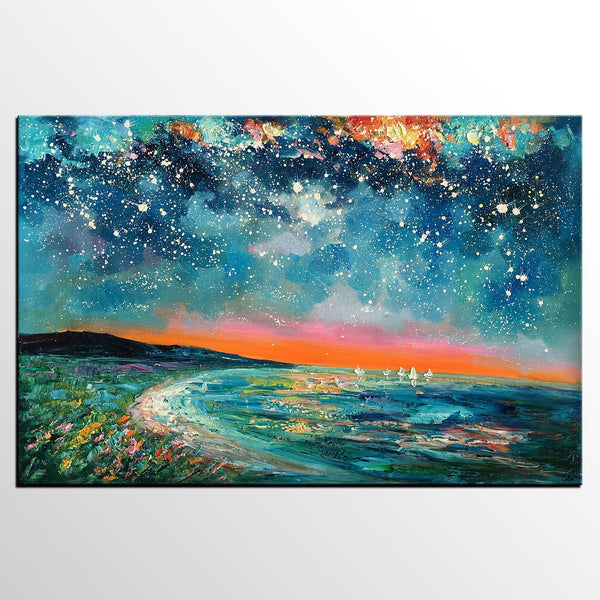 Canvas Wall Art, Starry Night Sky Painting, Landscape Art, Original Painting, Custom Art Painting