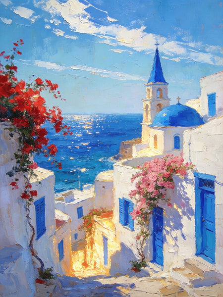 Original Landscape Art, Majestic Aegean Views, Small Oil Paintings, Hand Painted Canvas Art, Buy Paintings Online, Landscape Paintings for Bedroom-ArtWorkCrafts.com