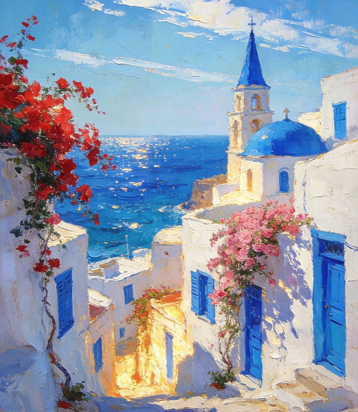 Original Landscape Art, Majestic Aegean Views, Small Oil Paintings, Hand Painted Canvas Art, Buy Paintings Online, Landscape Paintings for Bedroom-ArtWorkCrafts.com
