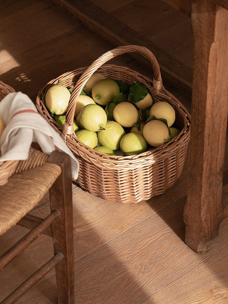 Lovely Willow Weaving Baskets for Vegetable, Large Picnic Food Basket with Handle, Natural Hand-woven Wicker Storage Basket, Natural Fruit Basket, Kitchen Storage Baskets-ArtWorkCrafts.com