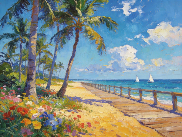 Small Wall Art Paintings, Beachside Beauty, Seashore Palm Tree Paintings, Small Oil Paintings, Hand Painted Canvas Art, Canvas Paintings for Living Room, Original Landscape Paintings-ArtWorkCrafts.com
