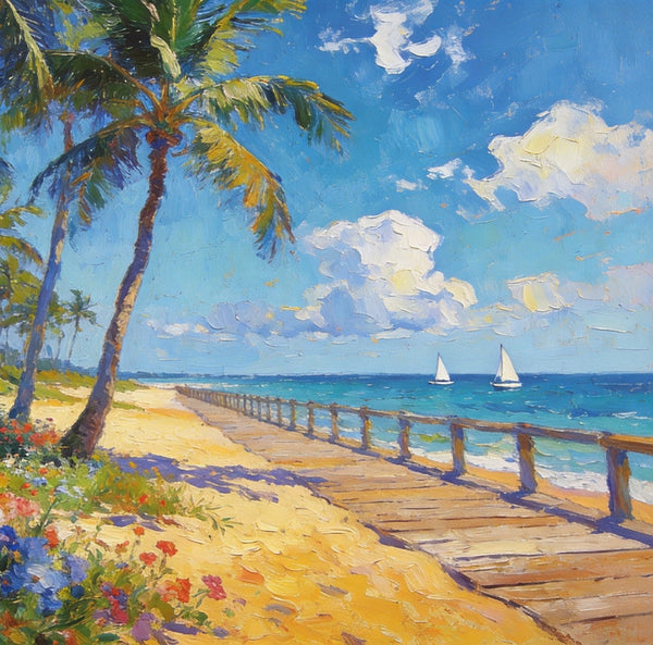 Small Wall Art Paintings, Beachside Beauty, Seashore Palm Tree Paintings, Small Oil Paintings, Hand Painted Canvas Art, Canvas Paintings for Living Room, Original Landscape Paintings-ArtWorkCrafts.com
