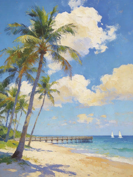 Palette Knife Artwork, Sandy Shores and Palm Tree, Hand Painted Canvas Art, Small Oil Paintings, Original Canvas Paintings, Landscape Paintings for Bedroom-ArtWorkCrafts.com
