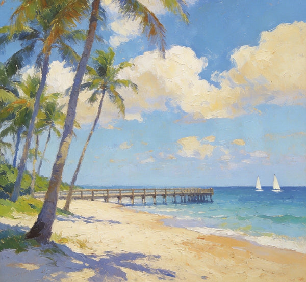 Palette Knife Artwork, Sandy Shores and Palm Tree, Hand Painted Canvas Art, Small Oil Paintings, Original Canvas Paintings, Landscape Paintings for Bedroom-ArtWorkCrafts.com