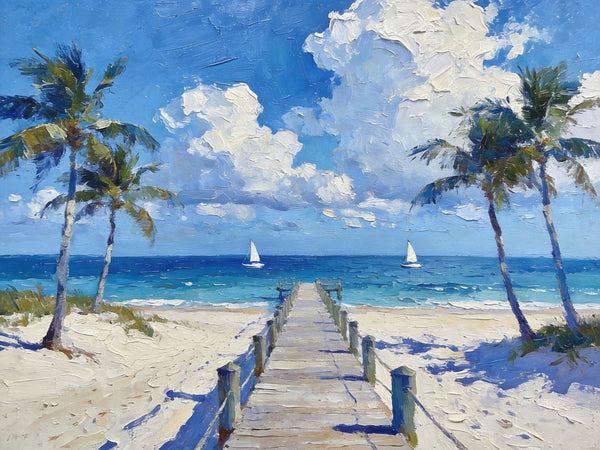 Heavy Texture Oil Paintings, Beach Paradise by the Sea, Seashore Palm Tree Paintings, Landscape Canvas Paintings, Original Oil Paintings, Landscape Paintings on Canvas, Hand Painted Canvas Art-ArtWorkCrafts.com