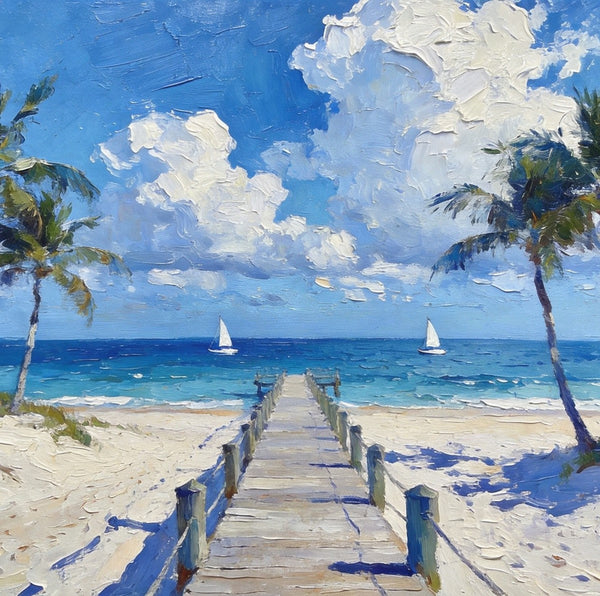 Heavy Texture Oil Paintings, Beach Paradise by the Sea, Seashore Palm Tree Paintings, Landscape Canvas Paintings, Original Oil Paintings, Landscape Paintings on Canvas, Hand Painted Canvas Art-ArtWorkCrafts.com