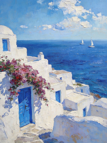 On Canvas Small Paintings, Mediterranean Bliss by the Aegean, Seashore Painting, Beach Oil Paintings, Landscape Canvas Paintings, Original Landscape Paintings, Hand Painted Canvas Art-ArtWorkCrafts.com