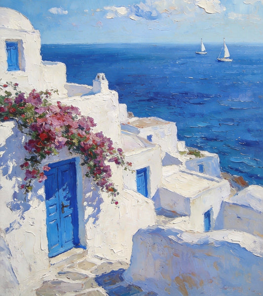 On Canvas Small Paintings, Mediterranean Bliss by the Aegean, Seashore Painting, Beach Oil Paintings, Landscape Canvas Paintings, Original Landscape Paintings, Hand Painted Canvas Art-ArtWorkCrafts.com