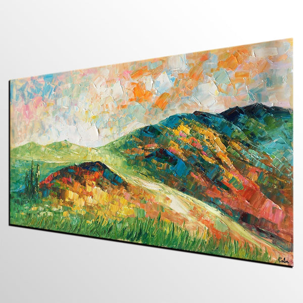 Mountain Landscape Painting, Landscape Painting, Custom Abstract Oil Painting, Bedroom Wall Art-ArtWorkCrafts.com