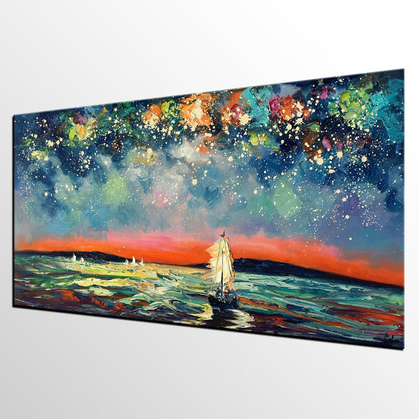 Large Canvas Art, Canvas Oil Painting, Starry Night Sky Painting, Custom Abstract Painting-ArtWorkCrafts.com