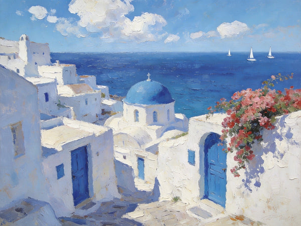 Dreamy Aegean Vistas, Hand Painted Canvas Art, Landscape Paintings for Living Room, Small Canvas Paintings, Landscape Wall Art Paintings, Original Oil Paintings-ArtWorkCrafts.com