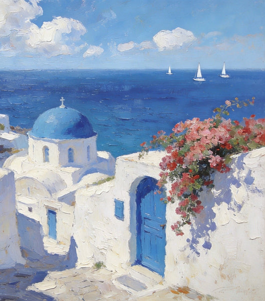 Dreamy Aegean Vistas, Hand Painted Canvas Art, Landscape Paintings for Living Room, Small Canvas Paintings, Landscape Wall Art Paintings, Original Oil Paintings-ArtWorkCrafts.com