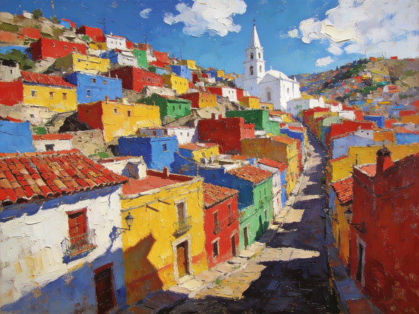 Canvas Wall Art Paintings, Guanajuato's Chromatic Charm, Hand Painted Canvas Art, Small Oil Paintings, Landscape Canvas Paintings, Original Canvas Paintings-ArtWorkCrafts.com