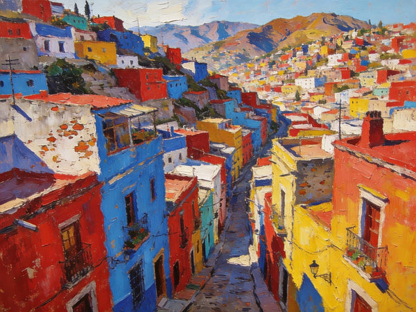 The Painted Guanajuato Town on the Hill, Canvas Wall Art Paintings,Landscape Canvas Paintings, Hand Painted Canvas Art, Original Oil Paintings, Buy Small Canvas Paintings-ArtWorkCrafts.com