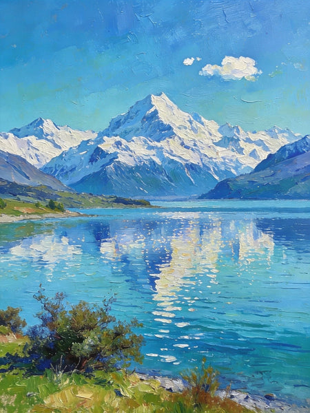 Landscape Paintings for Living Room, New Zealand's Lake Paradise, Small Oil Paintings, Original Landscape Art, Hand Painted Canvas Art, Heavy Texture Wall Art Paintings-ArtWorkCrafts.com