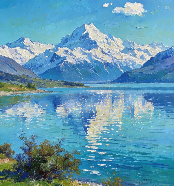 Landscape Paintings for Living Room, New Zealand's Lake Paradise, Small Oil Paintings, Original Landscape Art, Hand Painted Canvas Art, Heavy Texture Wall Art Paintings-ArtWorkCrafts.com
