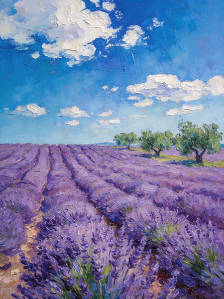 Original Landscape Art, Provence Lavender Flower Fields, Small Paintings On Canvas, Hand Painted Canvas Art, Small Oil Paintings, Heavy Texture Wall Art Paintings-ArtWorkCrafts.com