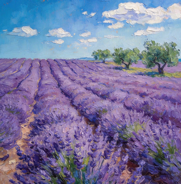 Original Landscape Art, Provence Lavender Flower Fields, Small Paintings On Canvas, Hand Painted Canvas Art, Small Oil Paintings, Heavy Texture Wall Art Paintings-ArtWorkCrafts.com