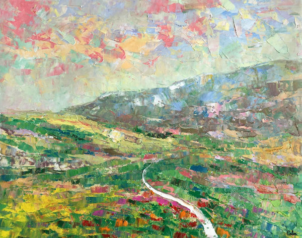 Mountain Landscape Painting, Palette Knife Paintings, Custom Wall Art Painting on Canvas, Spring Mountain Painting-ArtWorkCrafts.com