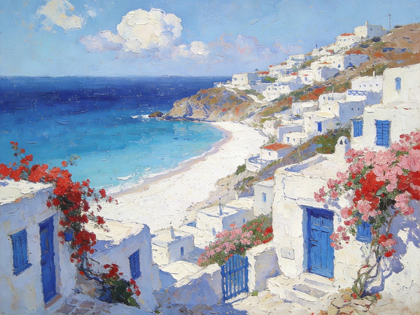 Landscape Paintings for Bedroom, Aegean's Coastal Symphony, Hand Painted Canvas Art, Small Canvas Paintings, Buy Paintings Online, Original Oil Paintings-ArtWorkCrafts.com