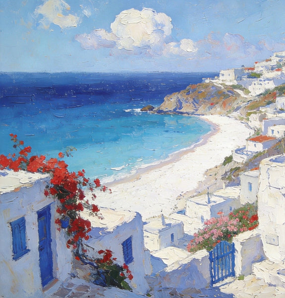Landscape Paintings for Bedroom, Aegean's Coastal Symphony, Hand Painted Canvas Art, Small Canvas Paintings, Buy Paintings Online, Original Oil Paintings-ArtWorkCrafts.com