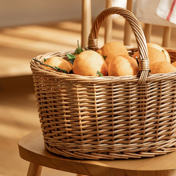 Small Picnic Storage Basket with Handle, Hand-woven Wicker Storage Basket, Willow Weaving Baskets for Vegetable, Natural Fruit Basket, Kitchen Storage Baskets-ArtWorkCrafts.com