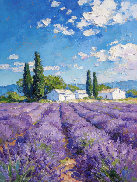 Small Oil Paintings, Provence Lavender Flower Fields, Hand Painted Canvas Art, Original Landscape Art, Buy Paintings Online, Landscape Paintings for Bedroom-ArtWorkCrafts.com