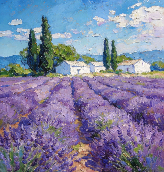 Small Oil Paintings, Provence Lavender Flower Fields, Hand Painted Canvas Art, Original Landscape Art, Buy Paintings Online, Landscape Paintings for Bedroom-ArtWorkCrafts.com