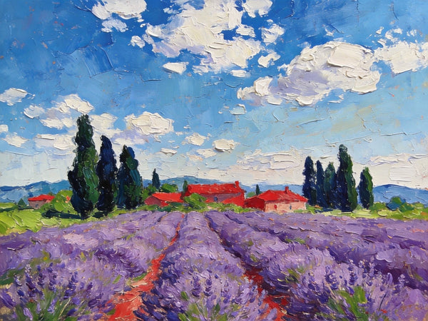 Buy Paintings Online, Provene Lavender Flower Field, Original Landscape Paintings, Landscape Canvas Paintings, Hand Painted Canvas Art-ArtWorkCrafts.com