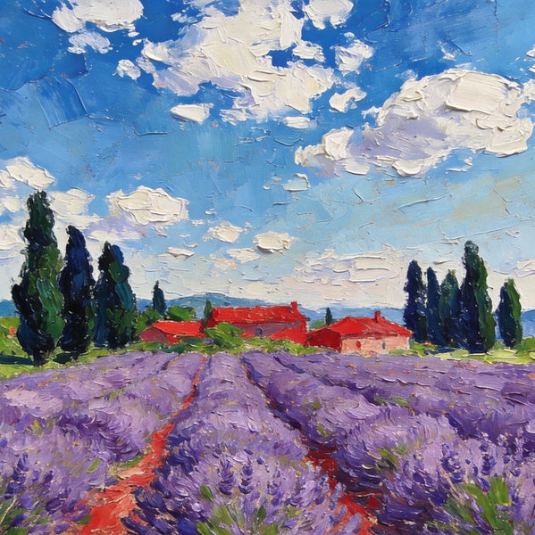 Buy Paintings Online, Provene Lavender Flower Field, Original Landscape Paintings, Landscape Canvas Paintings, Hand Painted Canvas Art-ArtWorkCrafts.com