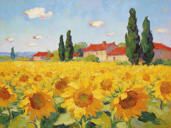 Small Paintings on Canvas, Provence Sunflower Haven, Original Landscape Paintings, Landscape Canvas Paintings, Hand Painted Canvas Art-ArtWorkCrafts.com