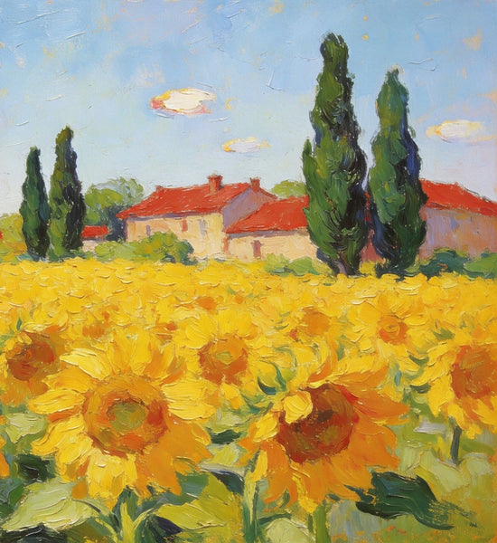 Small Paintings on Canvas, Provence Sunflower Haven, Original Landscape Paintings, Landscape Canvas Paintings, Hand Painted Canvas Art-ArtWorkCrafts.com