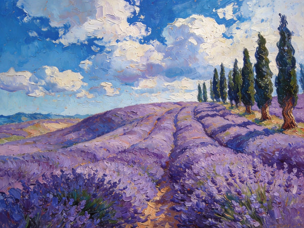 Picturesque Provence Lavender Fields, Canvas Wall Art Paintings, Hand Painted Canvas Art, Landscape Canvas Paintings, Original Oil Paintings, Small Oil Paintings-ArtWorkCrafts.com