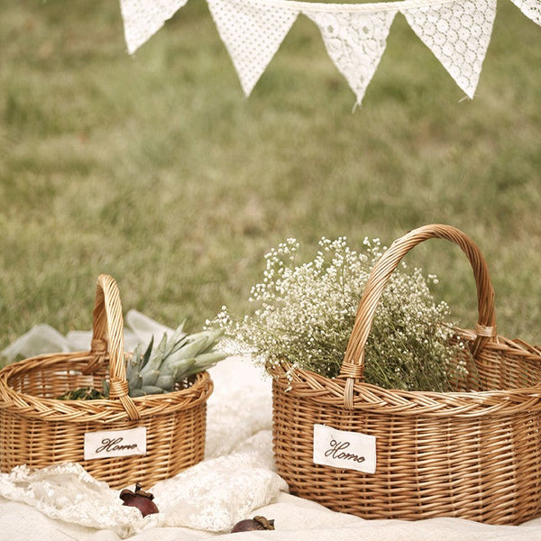 Hand-woven Wicker Storage Basket, Large Picnic Food Basket with Handle, Willow Weaving Baskets for Vegetable, Natural Fruit Basket, Kitchen Storage Baskets-ArtWorkCrafts.com