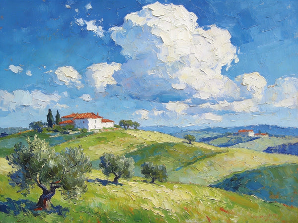 Canvas Wall Art for Living Room, Tuscan Hillside Beauty, Hand Painted Canvas Art, Landscape Oil Paintings, Buy Original Paintings, Small Oil Paintings-ArtWorkCrafts.com