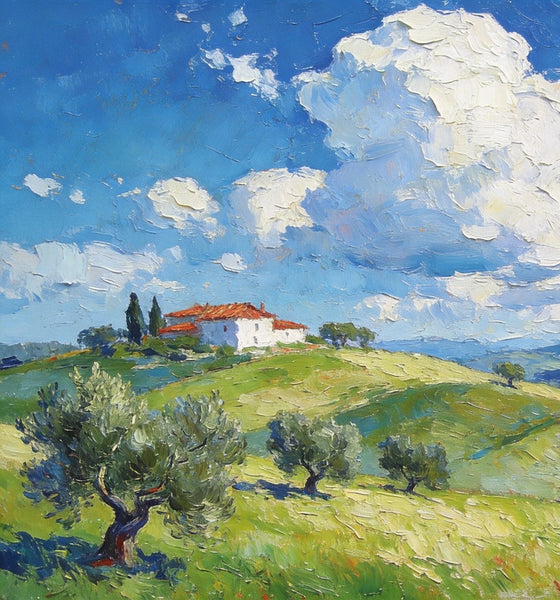 Canvas Wall Art for Living Room, Tuscan Hillside Beauty, Hand Painted Canvas Art, Landscape Oil Paintings, Buy Original Paintings, Small Oil Paintings-ArtWorkCrafts.com