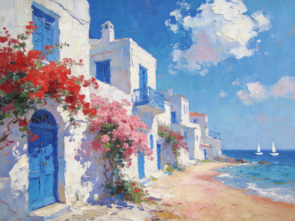 Landscape Wall Art Paintings, Floral Tapestry of the Aegean, Canvas Paintings for Living Room, Hand Painted Canvas Art, Small Canvas Paintings, Original Oil Paintings-ArtWorkCrafts.com