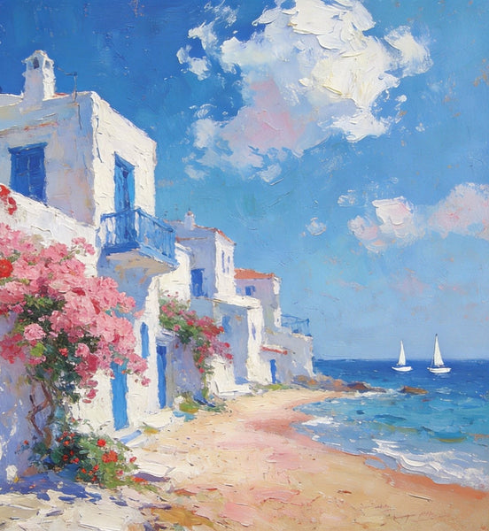 Landscape Wall Art Paintings, Floral Tapestry of the Aegean, Canvas Paintings for Living Room, Hand Painted Canvas Art, Small Canvas Paintings, Original Oil Paintings-ArtWorkCrafts.com
