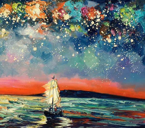 Large Canvas Art, Canvas Oil Painting, Starry Night Sky Painting, Custom Abstract Painting-ArtWorkCrafts.com
