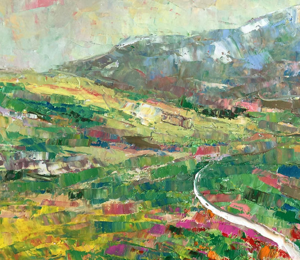 Mountain Landscape Painting, Palette Knife Paintings, Custom Wall Art Painting on Canvas, Spring Mountain Painting-ArtWorkCrafts.com