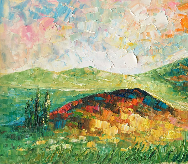 Mountain Landscape Painting, Landscape Painting, Custom Abstract Oil Painting, Bedroom Wall Art-ArtWorkCrafts.com