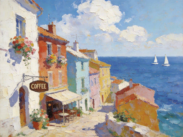 Original Landscape Paintings, Beach Town Serenity, Small Oil Paintings, Buy Painting Online, Hand Painted Canvas Art, Heavy Texture Artwork-ArtWorkCrafts.com
