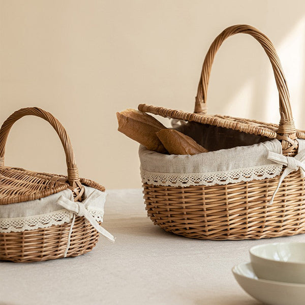 Picnic Storage Basket with Handle, Extra Large Kitchen Storage Baskets, Natural Hand-woven Wicker Storage Basket, Lovely Willow Weaving Baskets for Vegetable, Natural Fruit Storage Baskets-ArtWorkCrafts.com