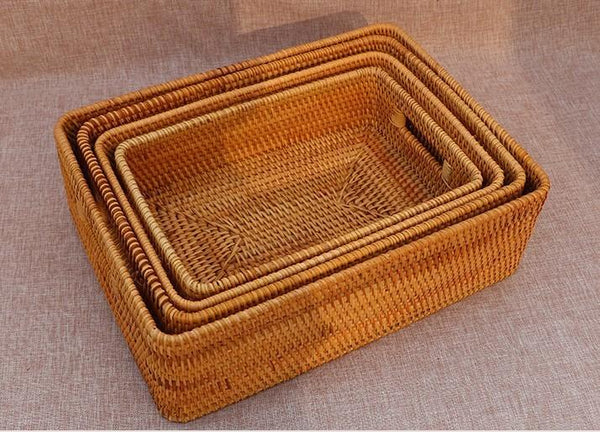 Woven Storage Baskets, Rectangular Storage Baskets, Rattan Storage Basket for Shelves, Kitchen Storage Baskets, Storage Baskets for Bathroom-ArtWorkCrafts.com
