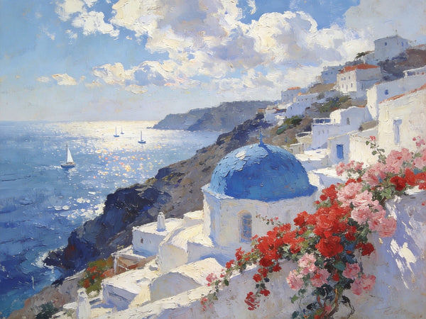 Tranquil Aegean Moments, Hand Painted Canvas Art, Small Oil Paintings, Canvas Paintings for Living Room, Small Wall Art Paintings, Original Landscape Paintings-ArtWorkCrafts.com